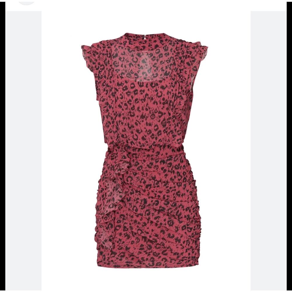 ALL SAINTS Leopard Print Pink Hali mini Dress size 6 ruffle animal